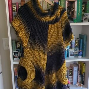 Women's Cowl Neck Ombre Knit Sweater in Mustard and Black